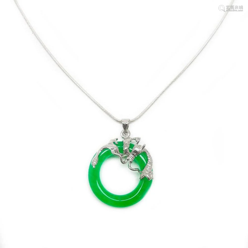 Green Jade Circle of Life Dragon Pendant With 925 Silver Sna...