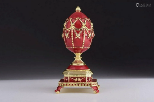 Enamel Painted Inspired Faberge Egg Trinket Box Decorated wi...