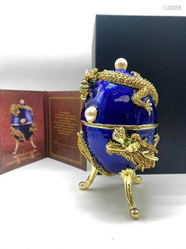 Asian Faberge Inspired Blue & Gilt Inspired Enameled Dua...