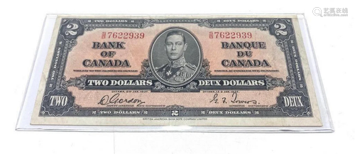 Rare 1937 Bank Of Canada $2 Bank Note - S/B 7622939 - D. Gor...