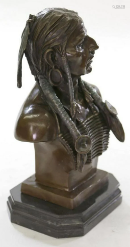 Original Native American Chief Eagle Bust Bronze Marble Base...