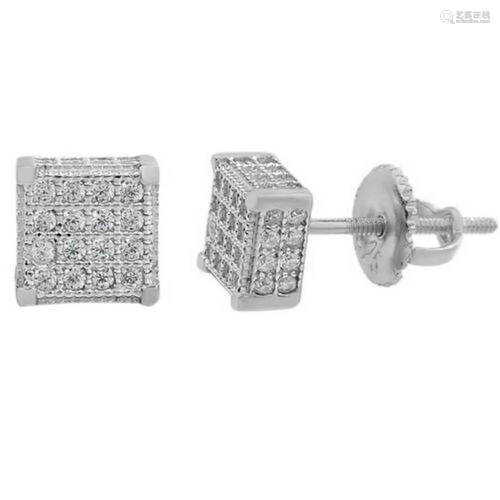 Men's Solid 925 CZ Cube Stud Earrings 1/4"