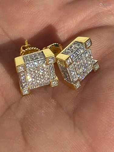 Men's Solid 925 Gold Plated CZ Stud Earrings 1/4"