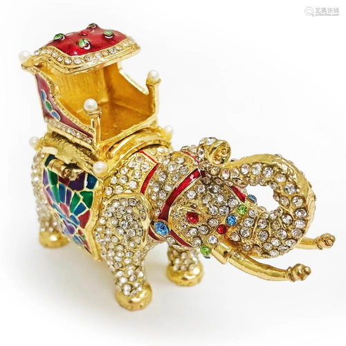 Faberge Elephant Trinket & Jewelry Box Made Crystal Beje...