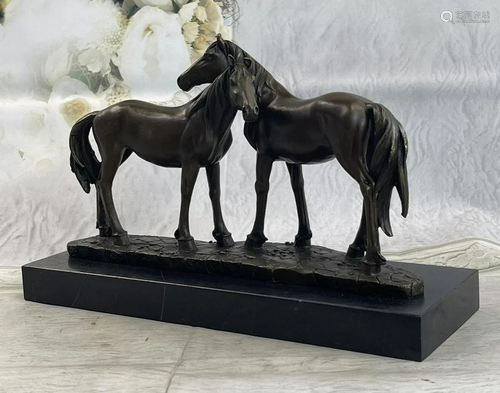 ORIGINAL HORSES IN LOVE BRONZE SCULPTURE MARBLE BASE FIGURIN...