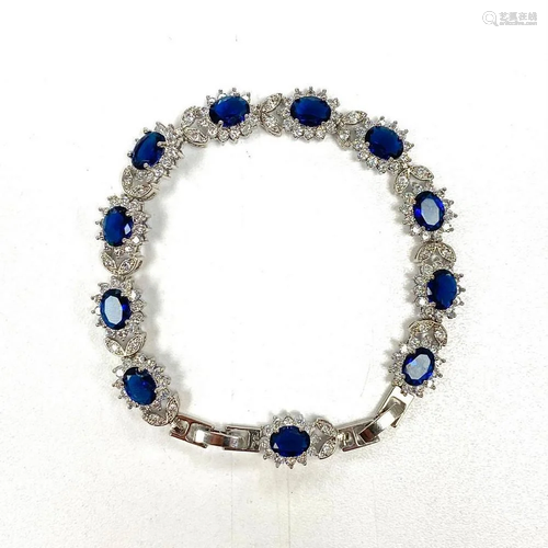 Luxurious 925 Silver Bracelet Lined with Semi-Precious Blue ...