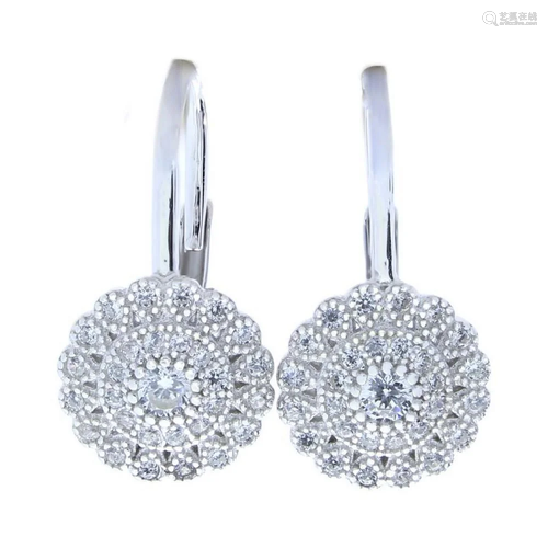 .925 Sterling Silver Floral Design Round Shaped Earrings Wit...