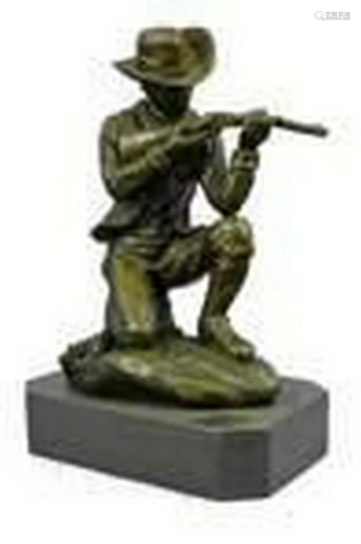 Bronze Figure of a Kneeling Ranger With Rifle Cowboy Theme S...