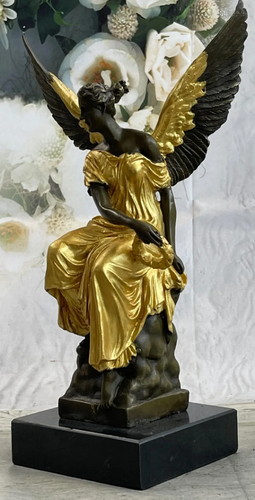 Art Deco Christmas Angel Bronze Statue Draped in Gold