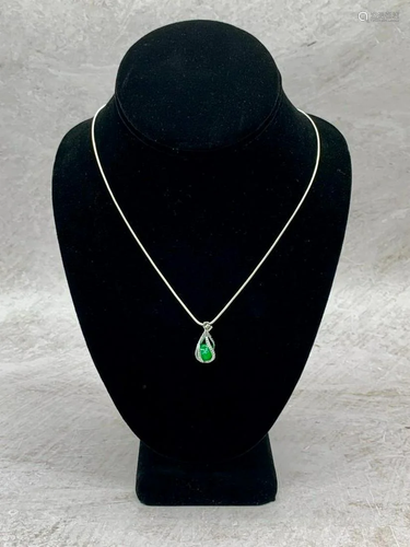 Chinese Green Jade Polished Pendant With 925 Sterling Silver...