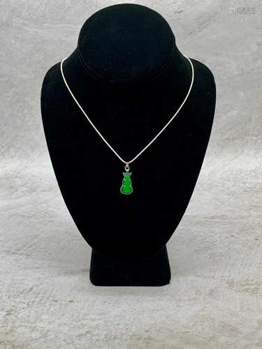 Chinese Green Jade Polished Pendant With 925 Sterling Silver...