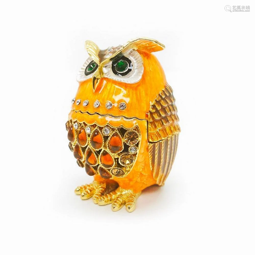 Faberge Owl Bejeweled Crystal Rhinestone Trinket Box