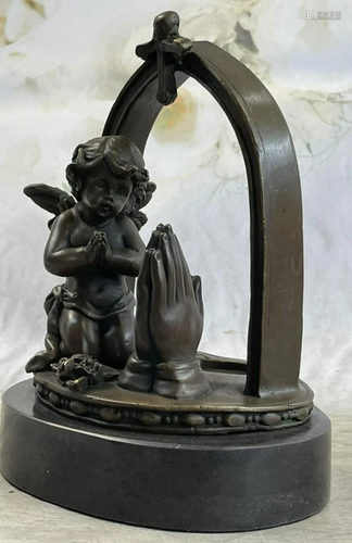 Art Deco Kneeling Baby Angel Praying Next to a Set of Folded...