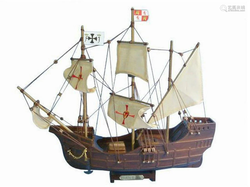 Wooden Santa Maria Tall Model Ship 14"