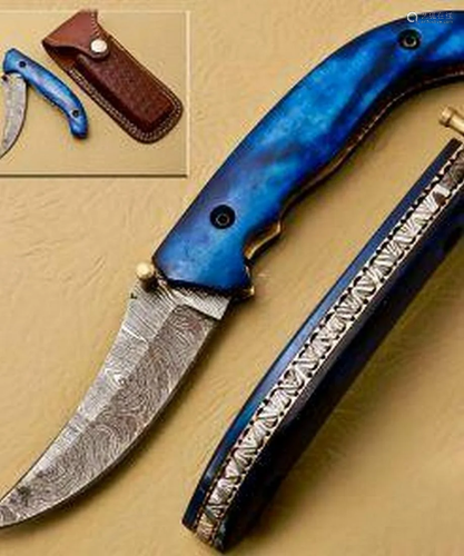 Oceans Depths Folding Damascus Knife