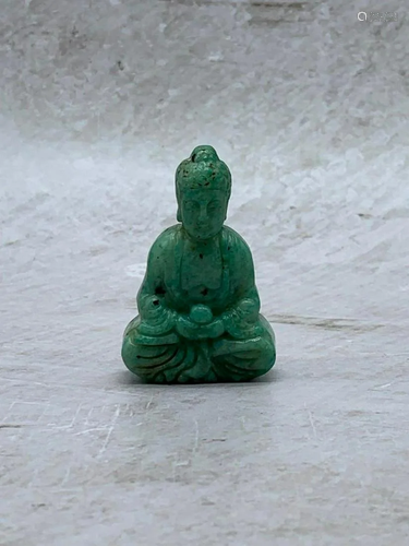 Chinese Hand Carved Green Jade Carved Resting Buddha