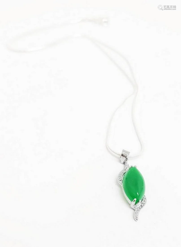 Chinese Green Jade Polished Pendant With 925 Sterling Silver...