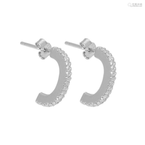 .925 Sterling Silver Halves Shaped Stud Earrings