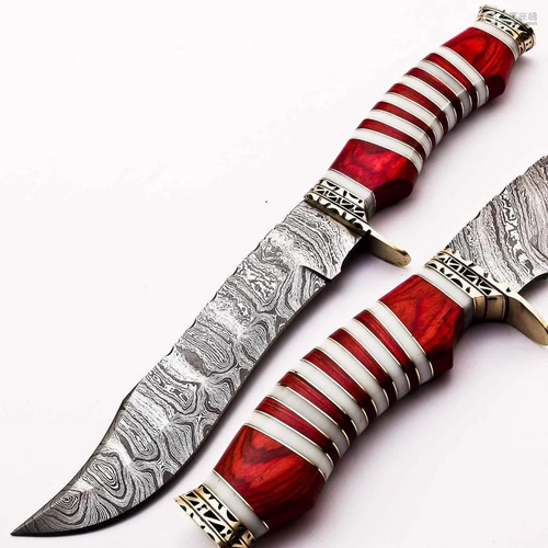 Brass & Bone Handled Damascus Raider Hunting Blade