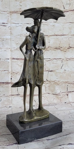 Signed Original Aldo Vitaleh two Lovers in Rain Bronze Sculp...