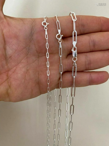 SOLID 925 STERLING SILVER PAPERCLIP ROLO CHAIN 3MM