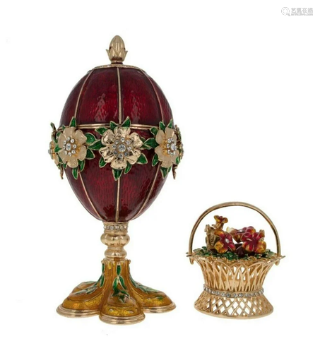 1901 Royal Red Basket of Flowers Russian Inspired Egg