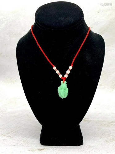 Asian Green Jade Carved Koi Fish Pendant Paired With Braided...