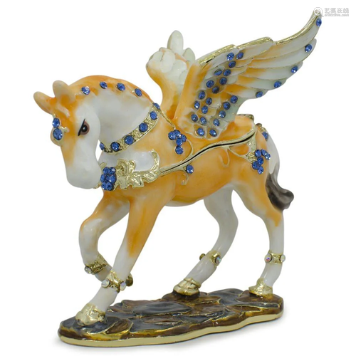 Jeweled Pegasus Horse Trinket Box Figurine 3.25 Inches