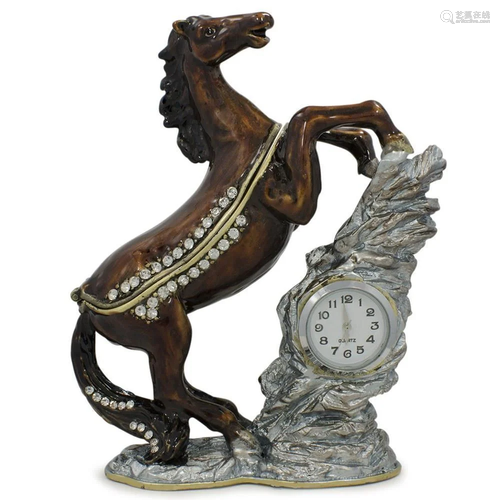 Jeweled Noble Horse with Clock Trinket Box Figurine 4.5 Inch...