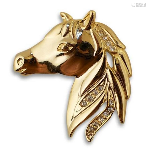 Gold Plated Horse Brooch with Crystals