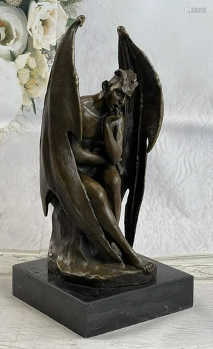 Bronze Marble Statue Lucifer Demon Fallen Angel Satan Crucif...