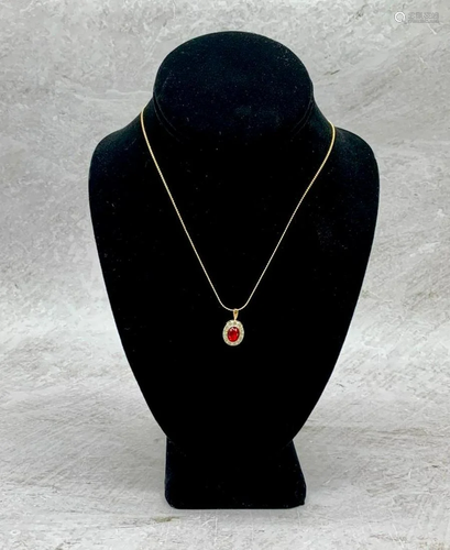 Mounted Red Swarovski Crystal Pendant Paired With Necklace