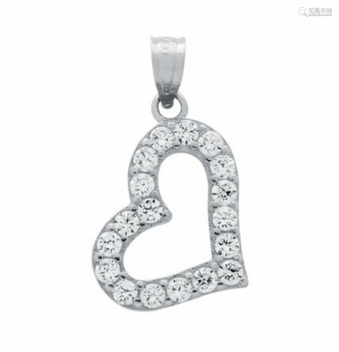 Rhodium Plated 925 Sterling Silver Hollow Heart Pendant Encr...