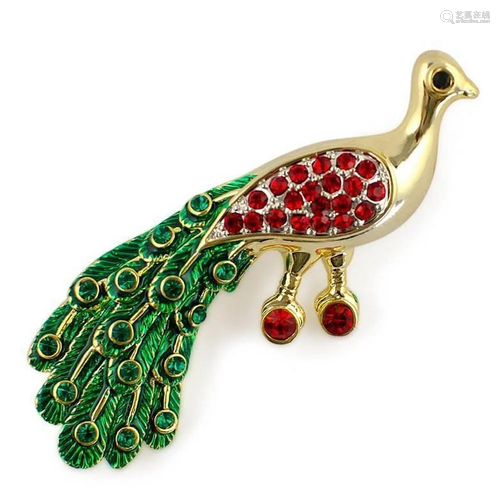 Long Tail Peacock Russian Royal Style Brooch Pin