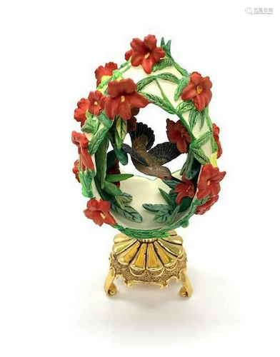 Franklin Mint Hibiscus Flower Hummingbird Faberge Egg On Gol...