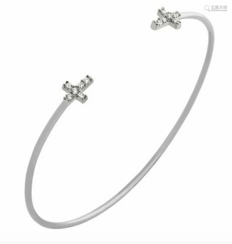 Rhodium Plated 925 Sterling Silver Dainty Bangle with Austri...