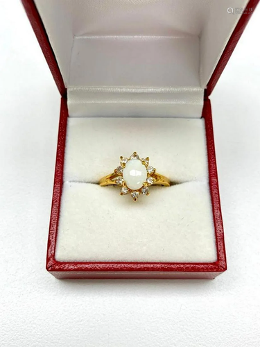 Ladies .35ct Oval Cut White Opal set in 18K Gold Plated