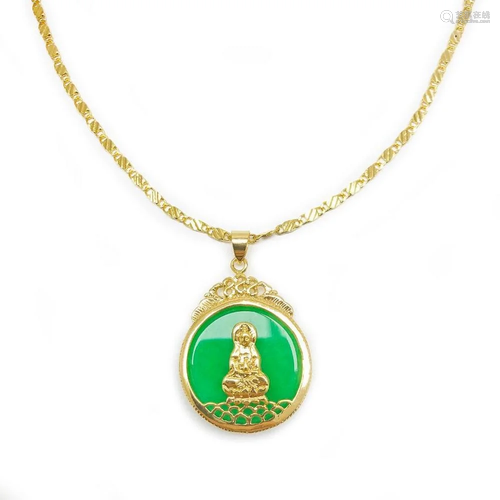 Chinese Green Jade Resting Buddha Paired With An 18