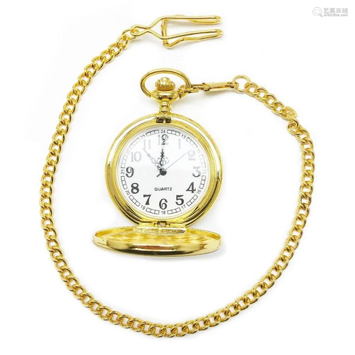 Gold Tone Quartz Old School Pocket Watch