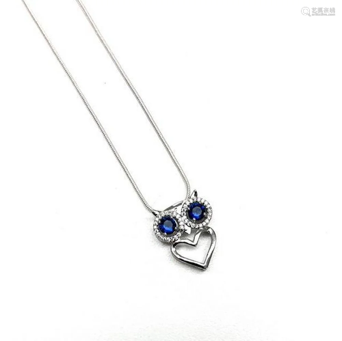 Enchanted Bejeweled Owl Heart Pendant On A 925 Silver Chain