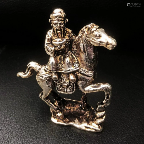 Chinese Tibetan Silver Horseman Figure