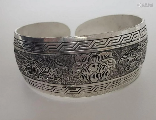 Lotus Flower Tibetan Silver Bangle Cuff