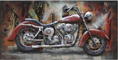 Red Motorcycle Mixed Media Iron 3D Painting