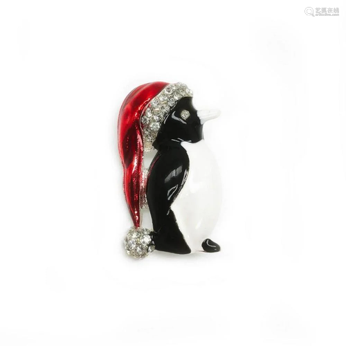 Enameled & Bejewelled Christmas Penguin Brooch