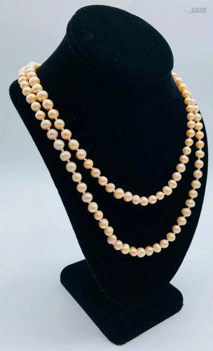 Long 50" 7-8mm Real Natural Pink Akoya Cultured Pearl W...