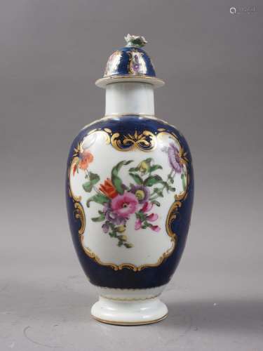 An 18th century Worcester oviform tea caddy with reserved fl...
