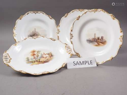 A set of nine 19th century Ridgway View pattern dessert plat...