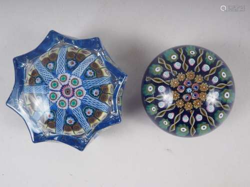 A Strathearn type star shape paperweight with radiant canes,...