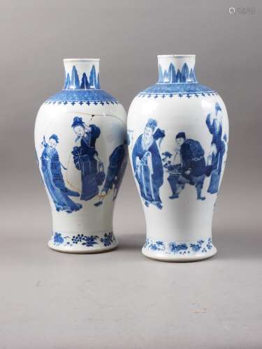 A Chinese blue and white baluster vase with figure decoratio...