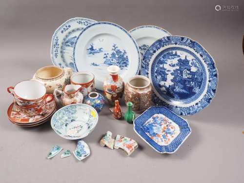 Four Chinese porcelain blue and white plates, decorated vari...